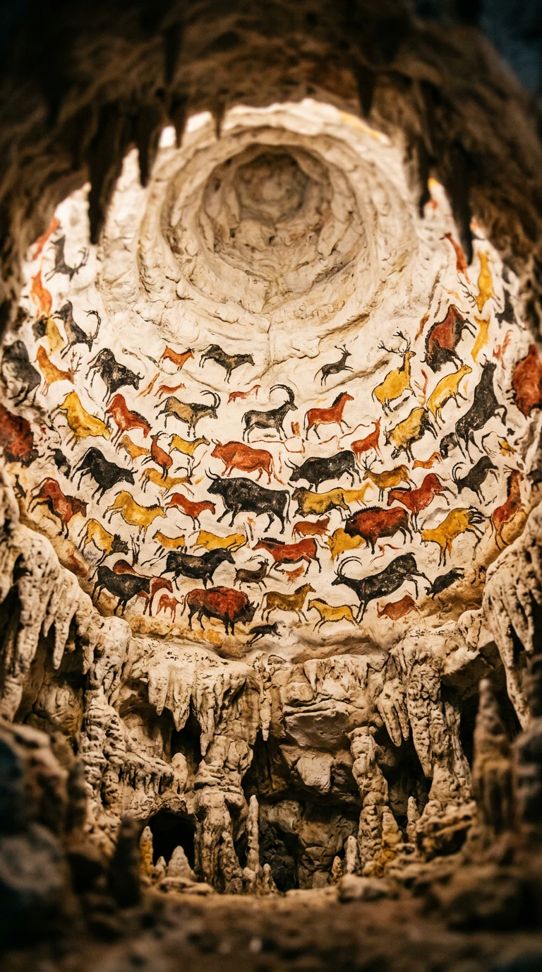 Painted cave bulls rendered as a miniature diorama